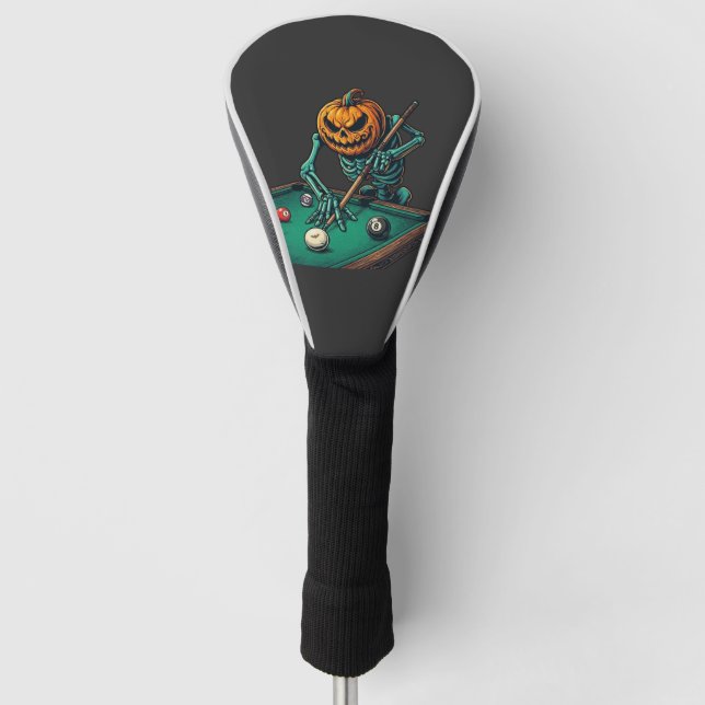 Halloween Pumpkin Skeleton Playing Pool Billiards  Golf Head Cover (Front)