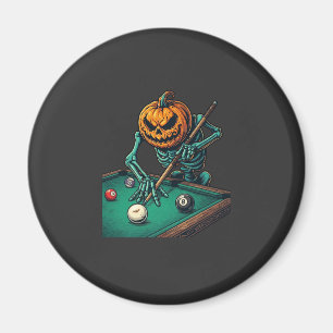 Halloween Pumpkin Skeleton Playing Pool Billiards Magnet