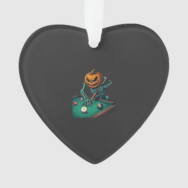 Halloween Pumpkin Skeleton Playing Pool Billiards  Ornament (Front)