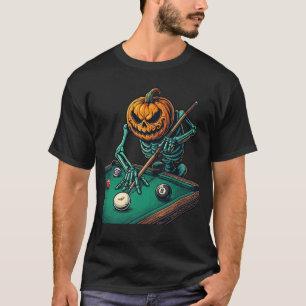 Halloween Pumpkin Skeleton Playing Pool Billiards  T-Shirt