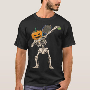 Halloween Pumpkin Skeleton Tennis Dabbing T-Shirt