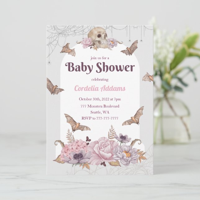 Halloween Pumpkin Skull Baby Shower Invitation (Standing Front)