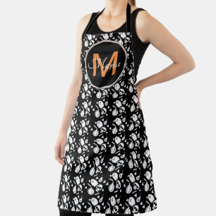 Halloween Pumpkin Skull Ghost Orange Monogram Apron