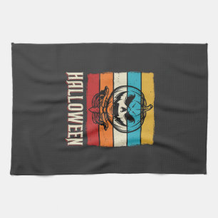 Halloween Pumpkin Skull Retro Vintage Tea Towel
