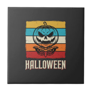 Halloween Pumpkin Skull Retro Vintage Tile