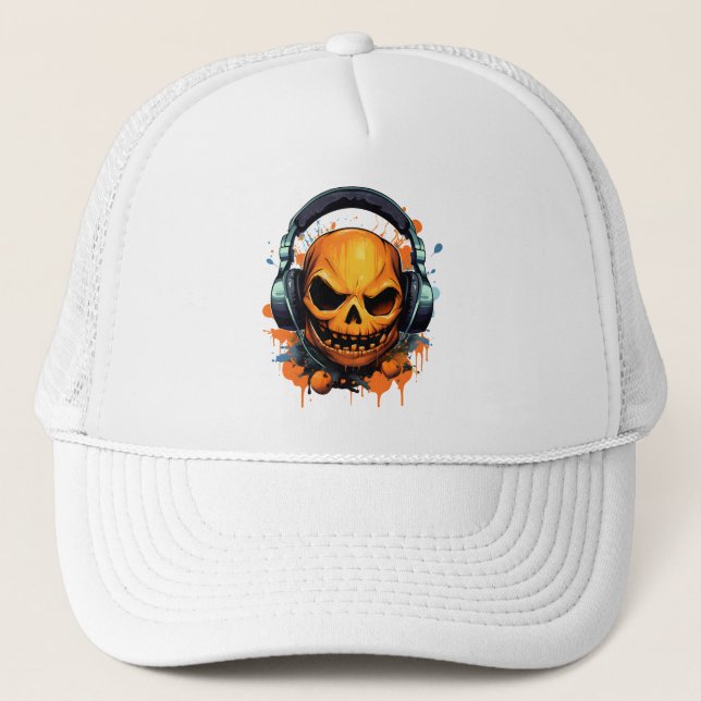 Halloween Pumpkin skull Trucker Hat (Front)