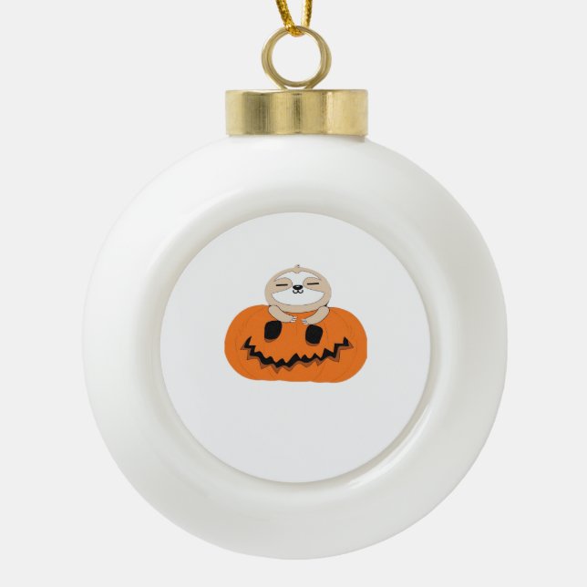 Halloween Pumpkin Sloth Classic T-Shirt Ceramic Ball Christmas Ornament (Front)