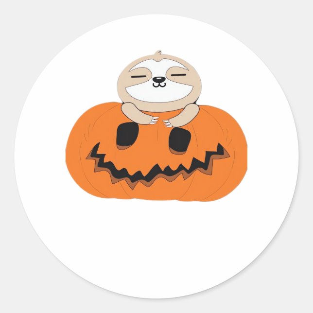 Halloween Pumpkin Sloth Classic T-Shirt Classic Round Sticker (Front)