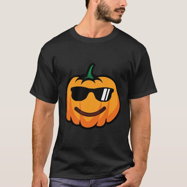 Halloween Pumpkin Smile Face Sungles Costume Funny T-Shirt (Front)