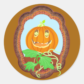 Halloween pumpkin smiling whimsical and spooky classic round sticker