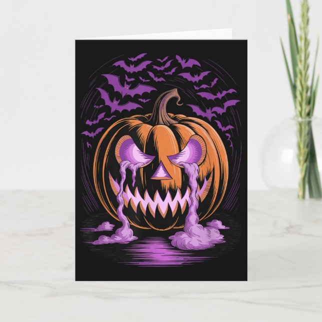 Halloween Pumpkin Soky Season Bats  Card (Front)