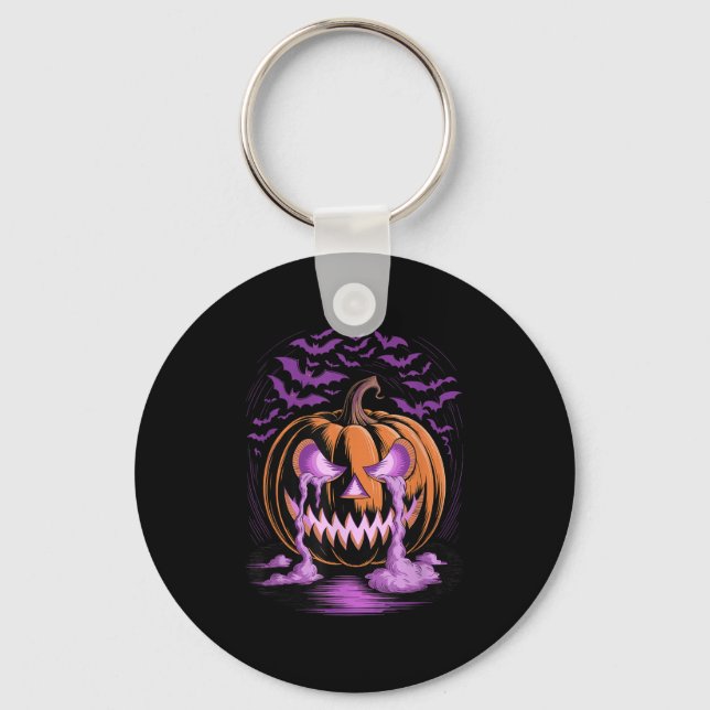 Halloween Pumpkin Soky Season Bats  Key Ring (Front)