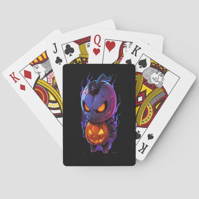 Halloween Pumpkin Soldier | Pumpkin Cyborg Warrior Playing Cards (Back)