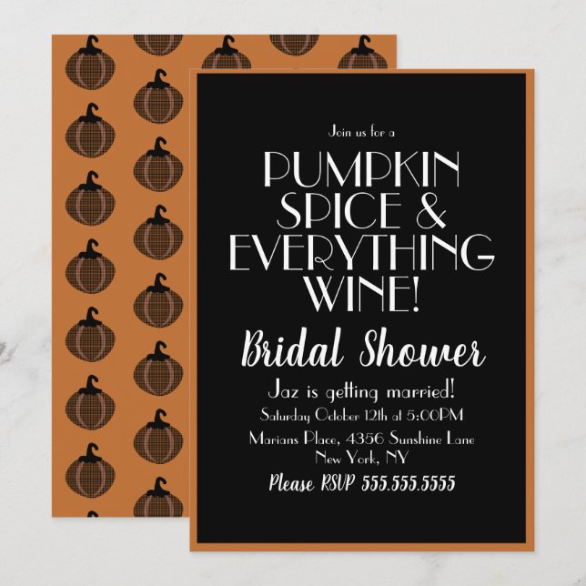 Halloween Pumpkin Spice and Wine Bridal Shower Invitation (Front/Back)