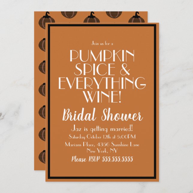 Halloween Pumpkin Spice and Wine Bridal Shower Invitation (Front/Back)
