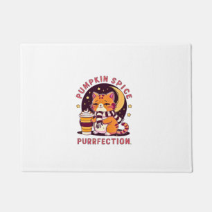 Halloween Pumpkin Spice Anime Cat Doormat