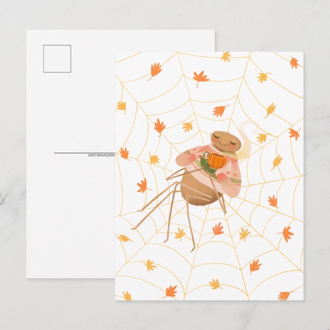 Halloween Pumpkin Spice Cosy Spider Postcard (Front/Back)
