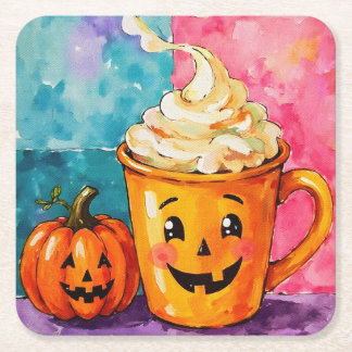 Halloween Pumpkin Spice Latte Square Paper Coaster