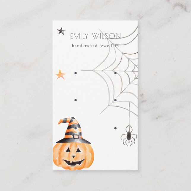 Halloween Pumpkin Spider Stud 3 Earring Display Business Card (Front)