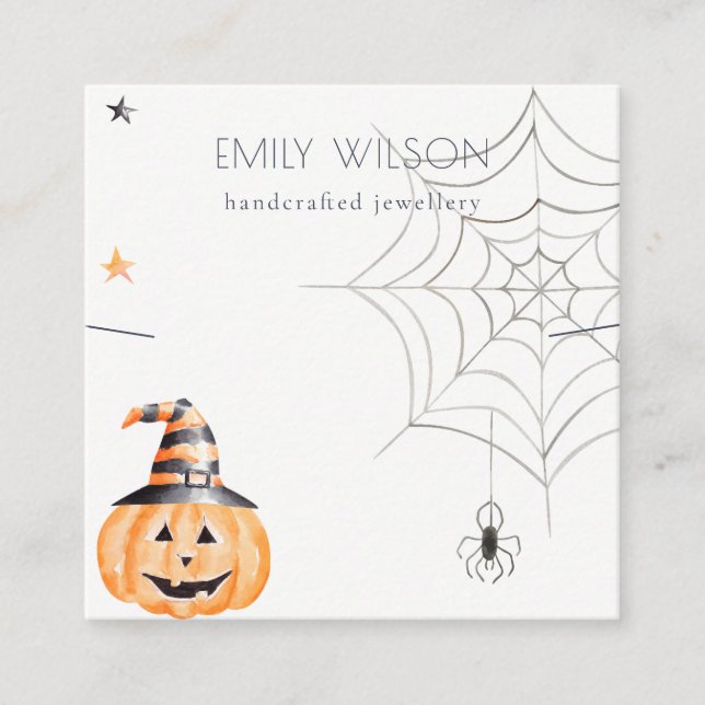 Halloween Pumpkin Spider Web Band Necklace Display Square Business Card (Front)