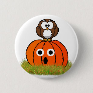 Halloween Pumpkin & Spooked Owl 6 Cm Round Badge