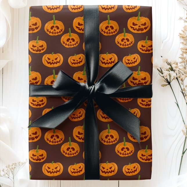 Halloween Pumpkin Spooky Jack O'Lanterns Pattern Wrapping Paper (Creator Uploaded)