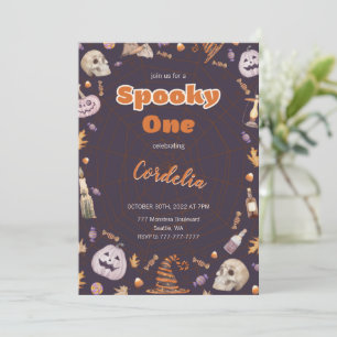 Halloween Pumpkin Spooky One Birthday Invitation