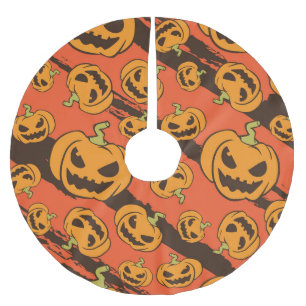 Halloween Pumpkin: Spooky Seamless Pattern Brushed Polyester Tree Skirt