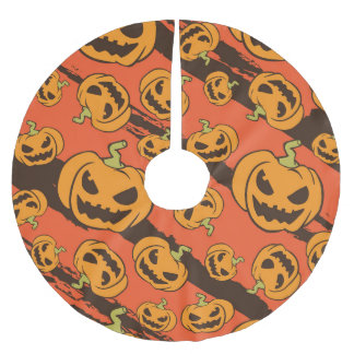 Halloween Pumpkin: Spooky Seamless Pattern Brushed Polyester Tree Skirt