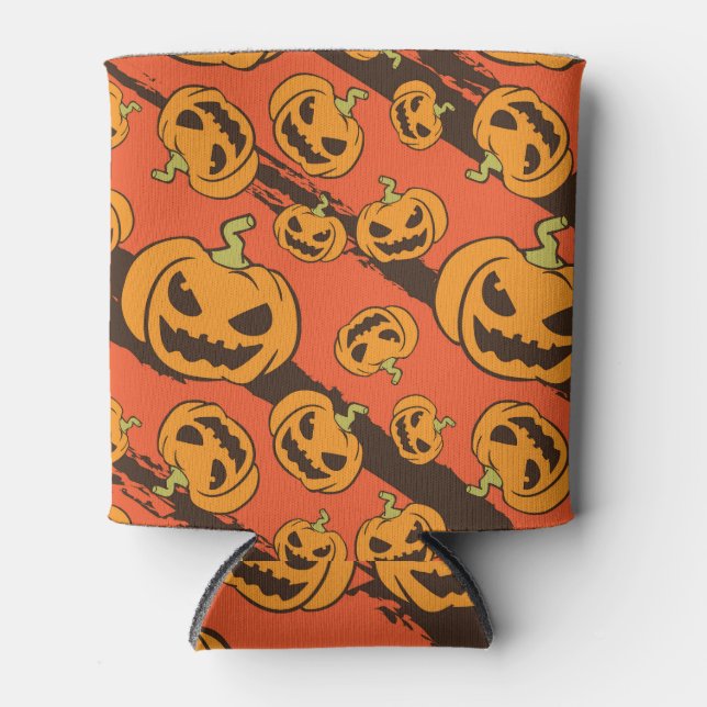 Halloween Pumpkin: Spooky Seamless Pattern Can Cooler (Front)