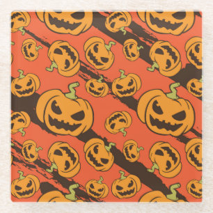Halloween Pumpkin: Spooky Seamless Pattern Glass Coaster