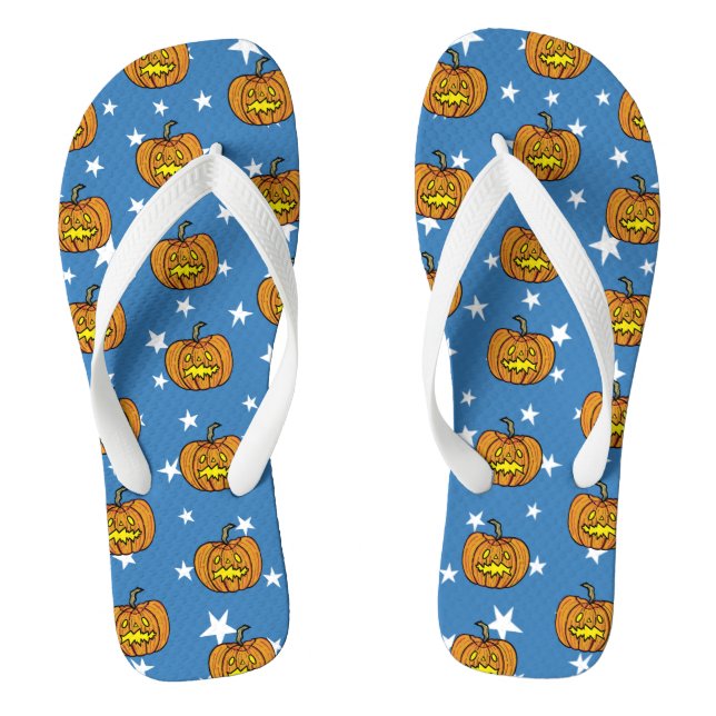 Halloween Pumpkin Stars Beach Footwear Flip Flops (Footbed)