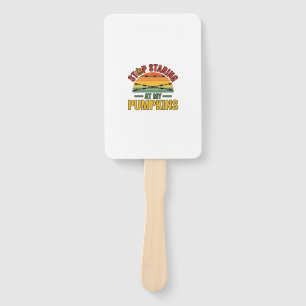 Halloween Pumpkin Stop Staring Funny Vintage_1 Hand Fan