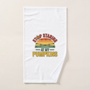 Halloween Pumpkin Stop Staring Funny Vintage_1 Hand Towel