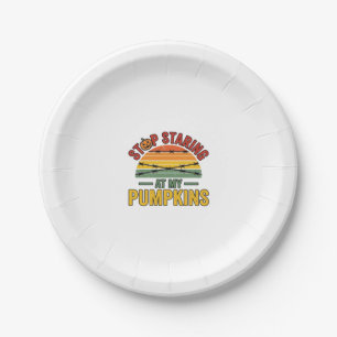Halloween Pumpkin Stop Staring Funny Vintage_1 Paper Plate