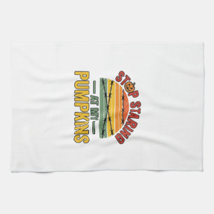 Halloween Pumpkin Stop Staring Funny Vintage_1 Tea Towel