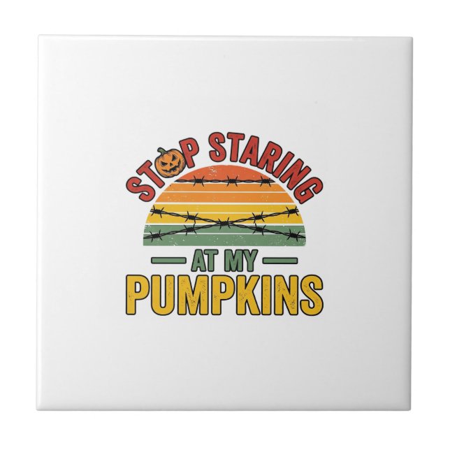 Halloween Pumpkin Stop Staring Funny Vintage_1 Tile (Front)