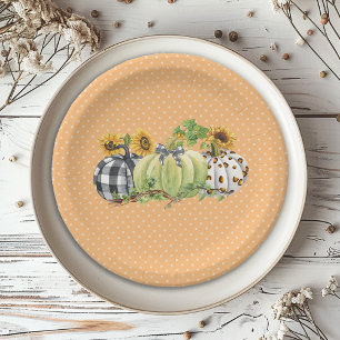 Halloween Pumpkin Sunflower Thanksgiving Plaid  Paper Plate
