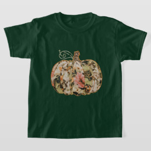 Halloween Pumpkin T-shirt Vintage Floral Applique