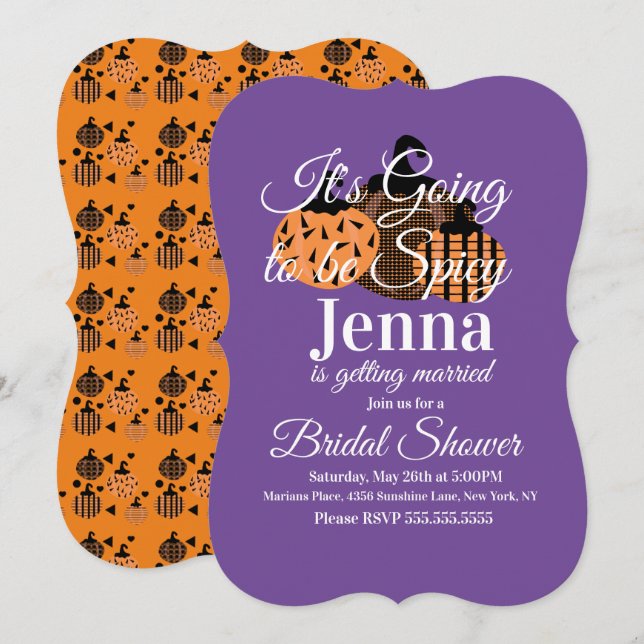 Halloween Pumpkin Themed Bridal Shower Invitation (Front/Back)