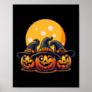 Halloween Pumpkin Threefold Witch Hat Tee Kids Adu Poster