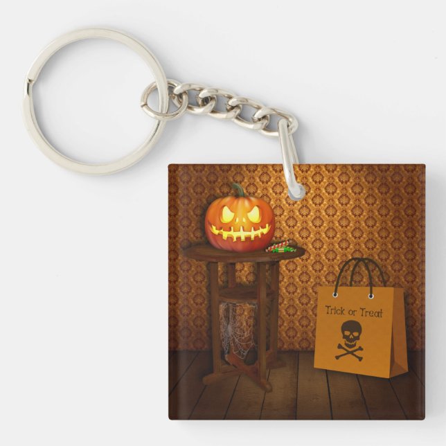 Halloween Pumpkin Trick or Treat Key Ring (Front)