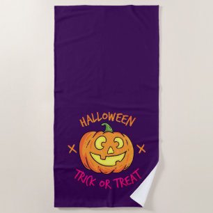 Halloween Pumpkin Trick or Treat Label Beach Towel