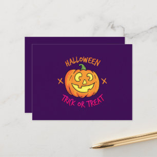 Halloween Pumpkin Trick or Treat Label Postcard