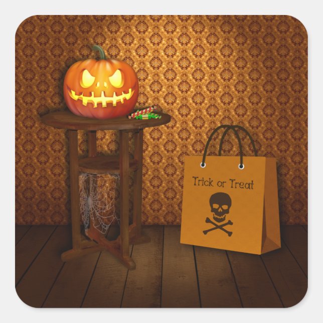 Halloween Pumpkin Trick or Treat Square Sticker (Front)