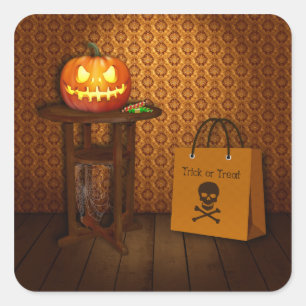 Halloween Pumpkin Trick or Treat Square Sticker