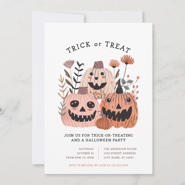 Halloween Pumpkin Trick or Treating Invitations (Front)