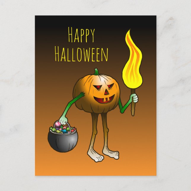 Halloween Pumpkin Trick or Treating Postcard (Front)