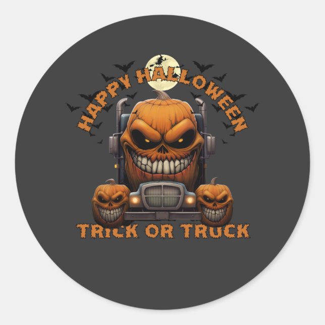 Halloween Pumpkin Truck Monster Spooky Haunted Classic Round Sticker (Front)