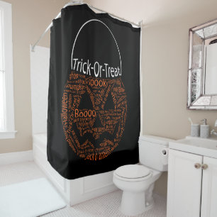 Halloween Pumpkin Typography Black Orange Shower Curtain